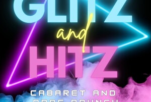 Neon Glitz and Hitz cabaret and drag brunch graphic for North Coast Men’s Chorus, Sunday 8.23.26 at Music Box Supper Club.