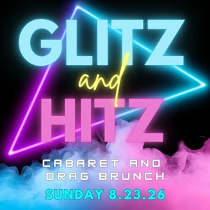 Neon Glitz and Hitz cabaret and drag brunch graphic for North Coast Men’s Chorus, Sunday 8.23.26 at Music Box Supper Club.